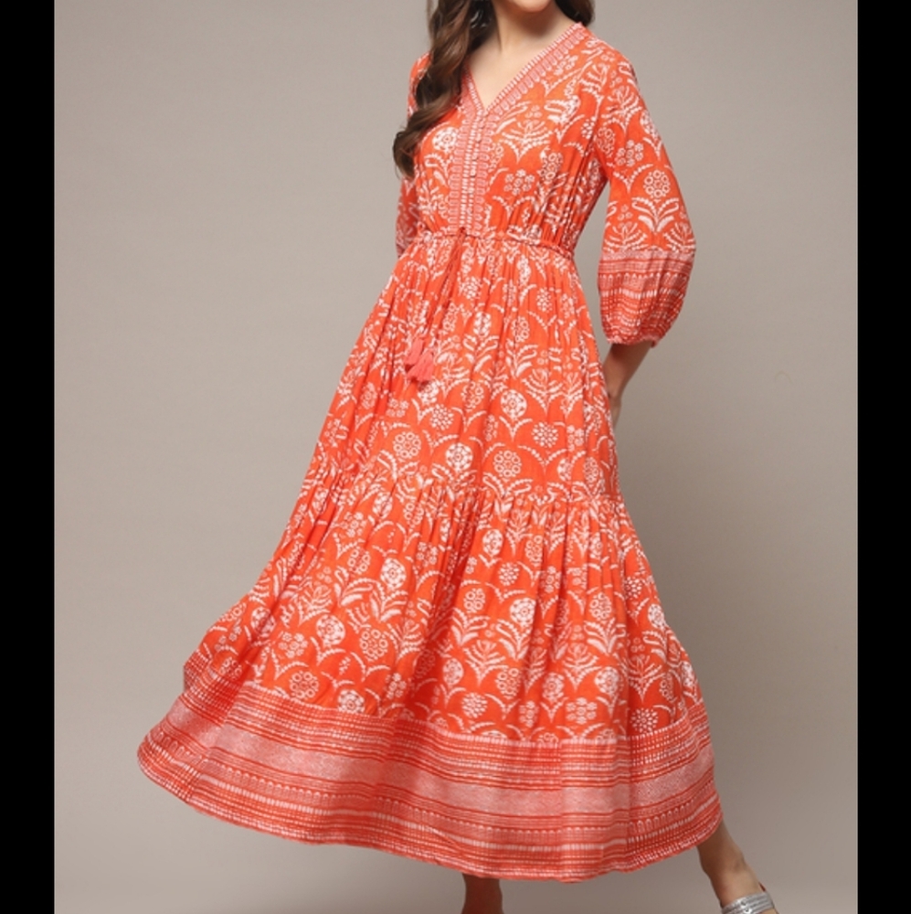 Biba Vibrant Orange Tiered Maxi Dress.